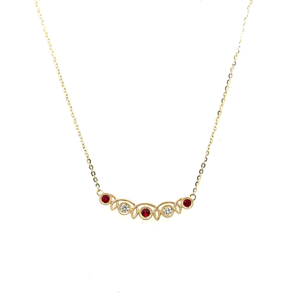 .11 Ctw 14Kt Yellow Gold Milgrain Ruby And Diamond Necklace