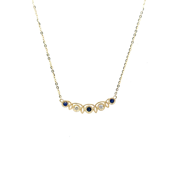 .11 Ctw 14Kt Yellow Gold Milgrain Sapphire And Diamond Necklace