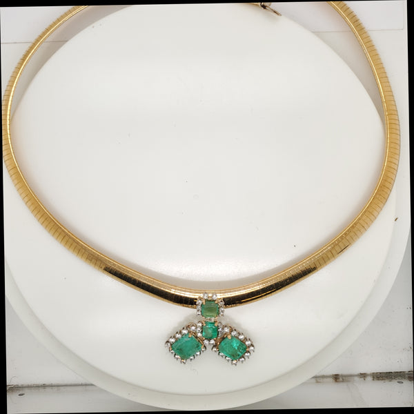 14kt Yellow gold Emerald and Diamond Necklace