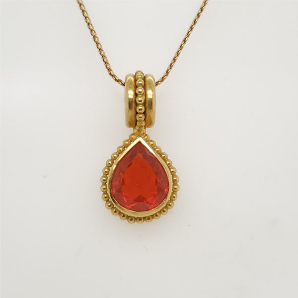 18kt Yellow Gold Fire Opal Pendant Necklace