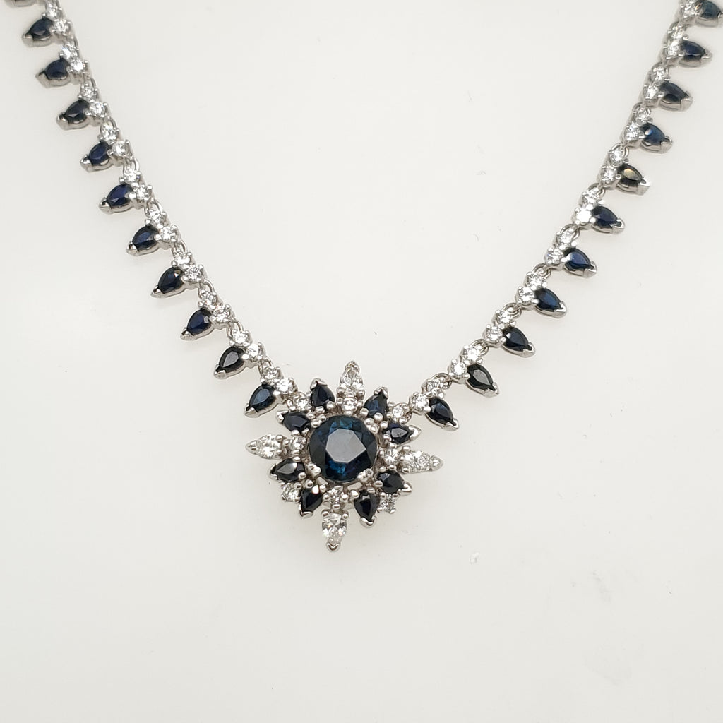 14kt white Gold Sapphire and Diamond Necklace