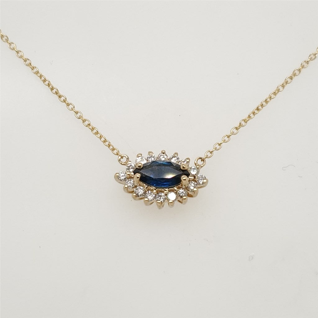 14kt Yellow Gold Blue Sapphire and Diamond East West Neckalce