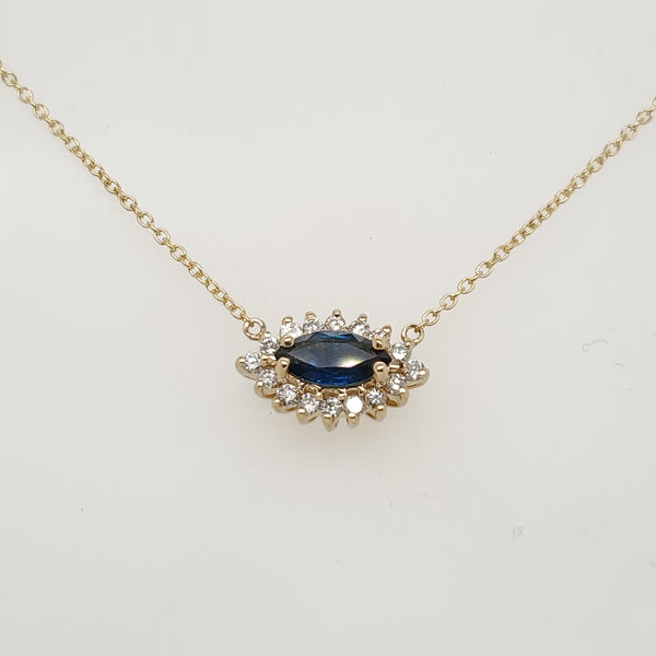 14kt Yellow Gold Blue Sapphire and Diamond East West Neckalce