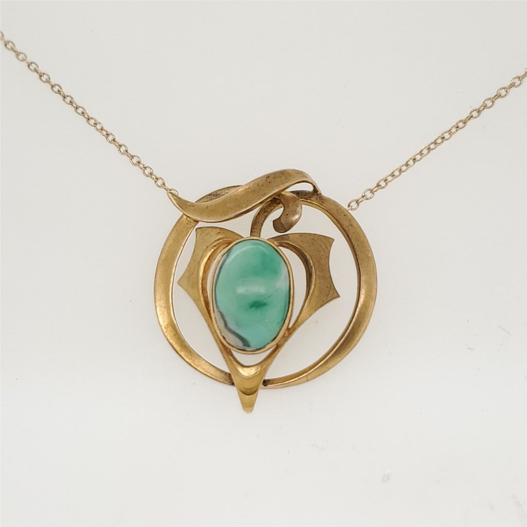 Art Nouveau 10kt Yellow Gold Turquoise Necklace