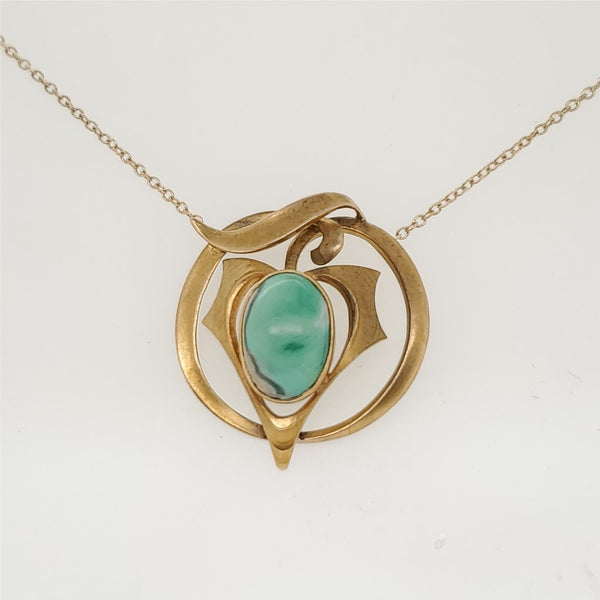 Art Nouveau 10kt Yellow Gold Turquoise Necklace