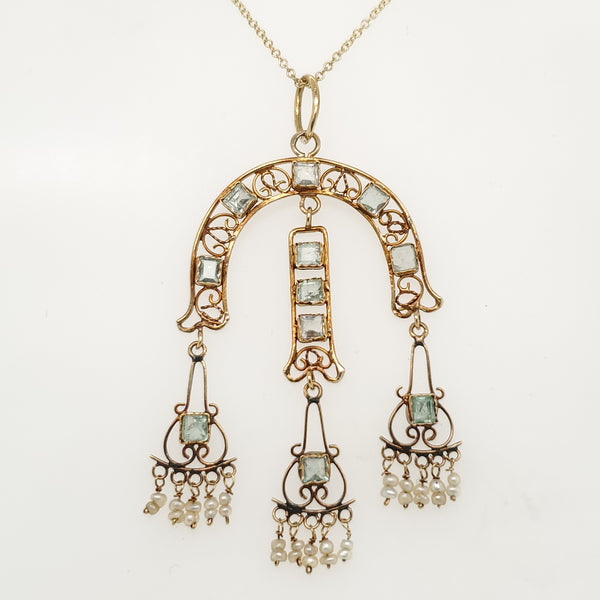 Antique Victorian 18kt Yellow Gold Emerald and Pearl Necklace