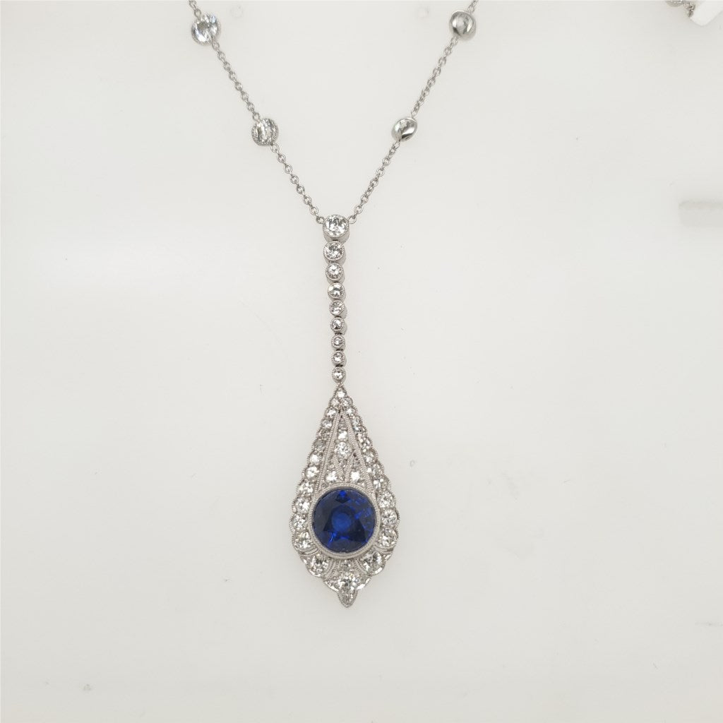 Platinum Sapphire and Diamond Necklace