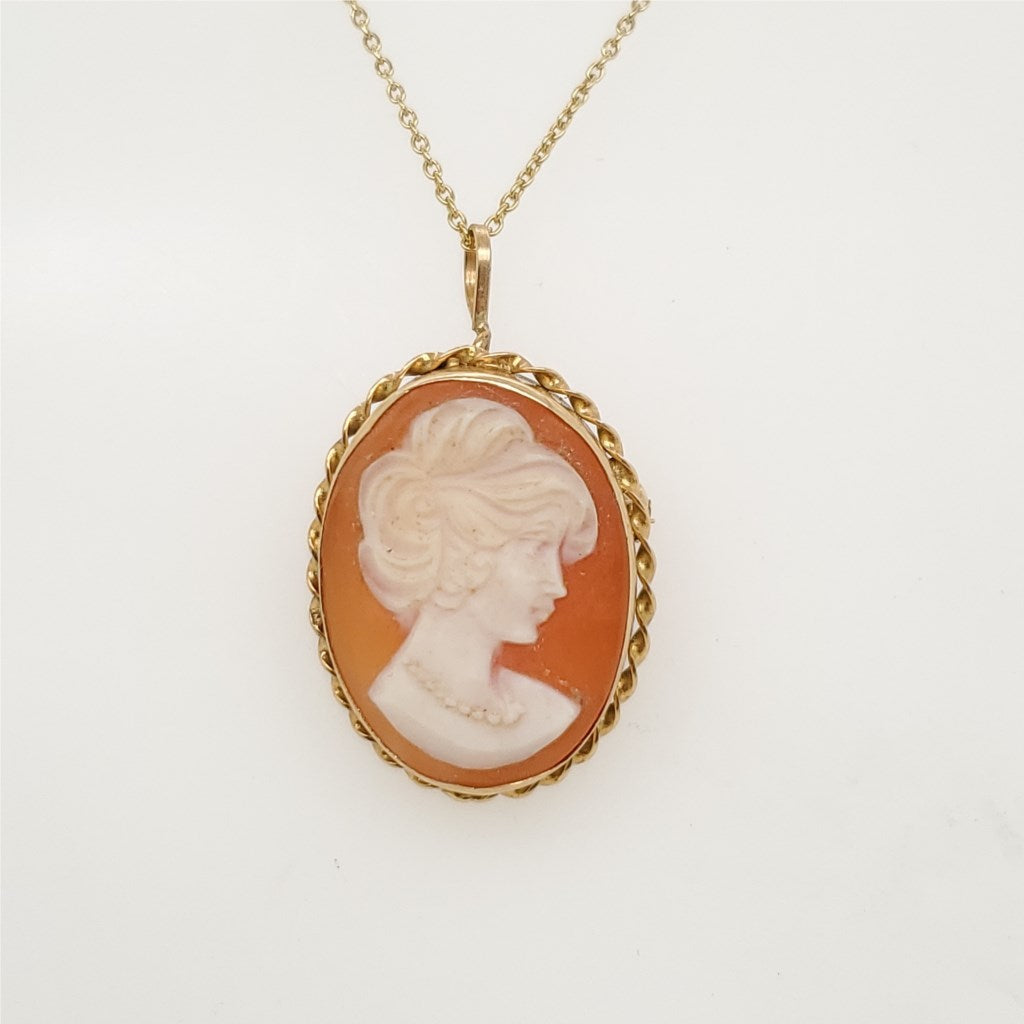 Vintage 14Kt Yellow Gold Cameo Necklace And Brooch