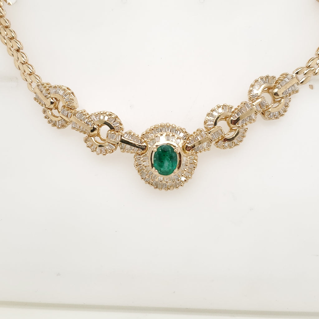 14kt Yellow Gold Emerald and Diamond Necklace