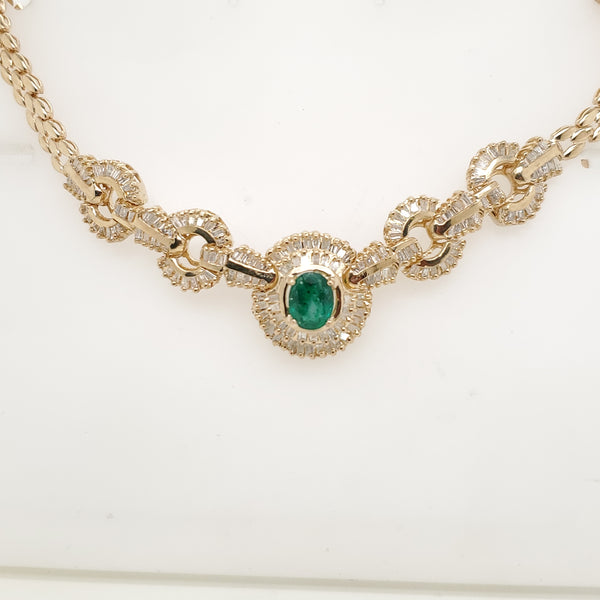 14kt Yellow Gold Emerald and Diamond Necklace