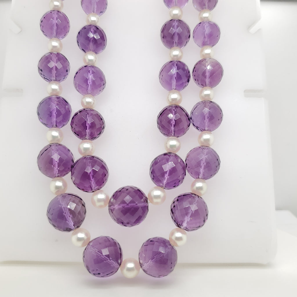 Double Strand Amethyst and Pearl Necklace