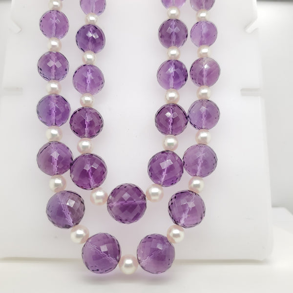 Double Strand Amethyst and Pearl Necklace