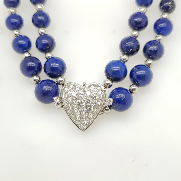 Platinum Lapis and Diamond Double Strand Neckalce