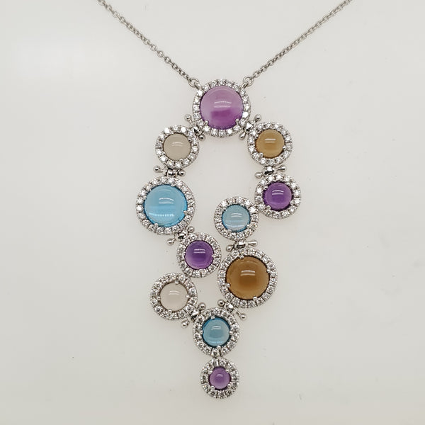 14kt White Gold Gem stone and Diamond Necklace