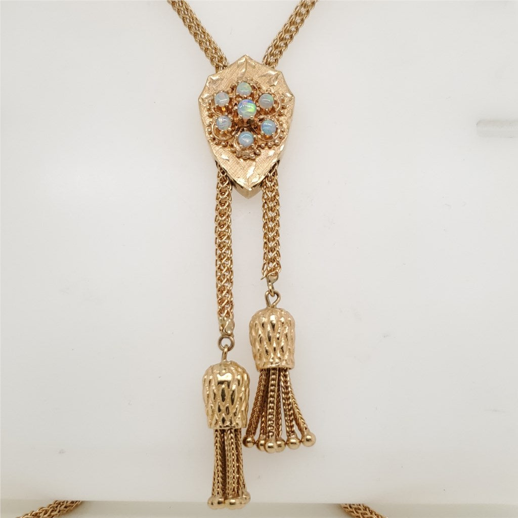 Vintage Mid-century 14kt Yellow Gold Opal Slide Necklace