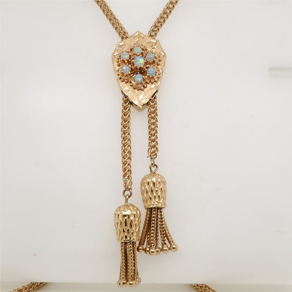 Vintage Mid-century 14kt Yellow Gold Opal Slide Necklace