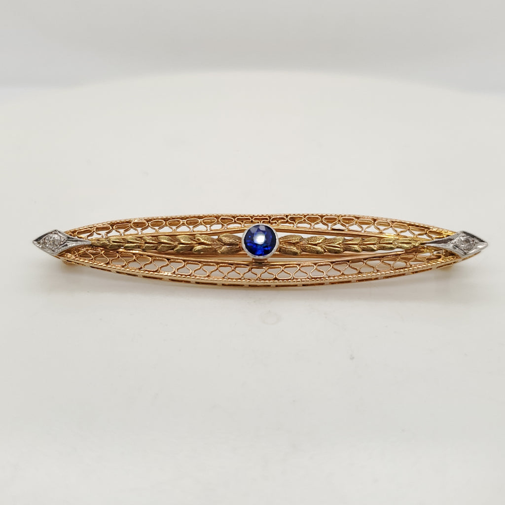 Art Deco 14Kt Gold Sapphire and Diamond East/West Necklace