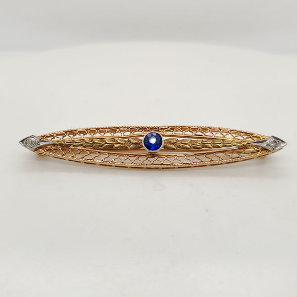 Art Deco 14Kt Gold Sapphire and Diamond East/West Necklace