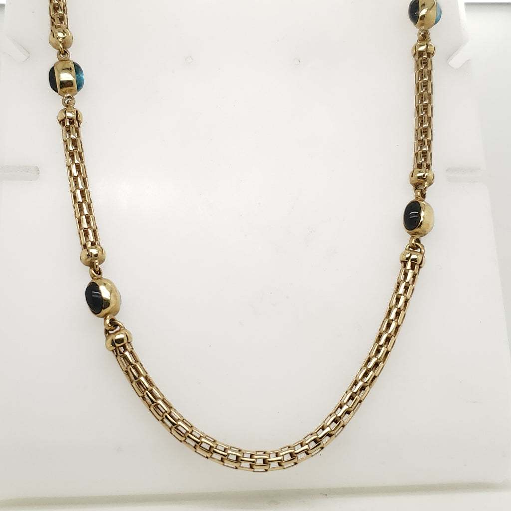 14kt Yellow Gold Blue Topaz and Amethyst Station Necklace