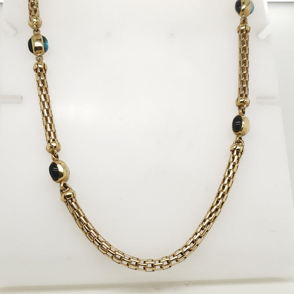 14kt Yellow Gold Blue Topaz and Amethyst Station Necklace