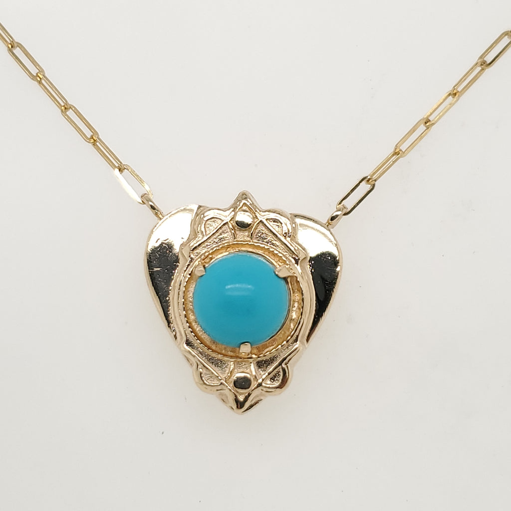 Vintage 14kt Yellow Gold and Turquoise Necklace