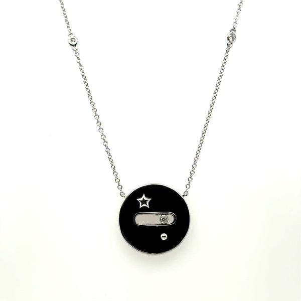 0.15 Ctw 14Kt White Gold Black Onyx And Diamond Necklace