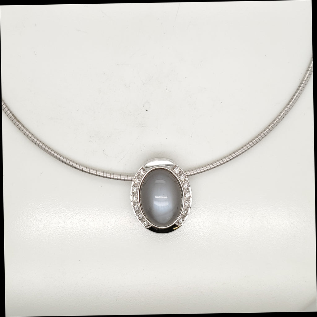14kt White Gold Star Sapphire and Diamond Necklace