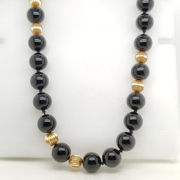 Vintage 14kt Yellow Onyx Bead Neckalce