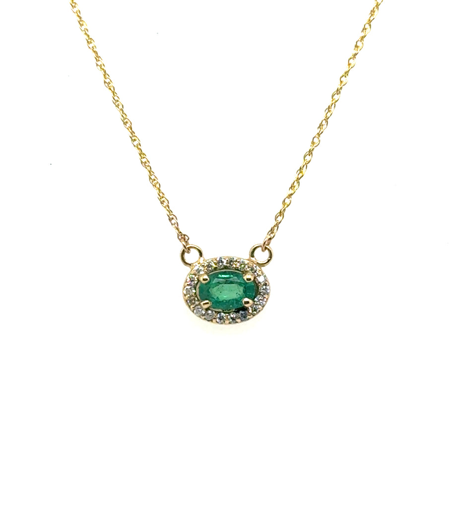 0.57 Cttw 14kt Yellow Gold Emerald And Diamond Necklace