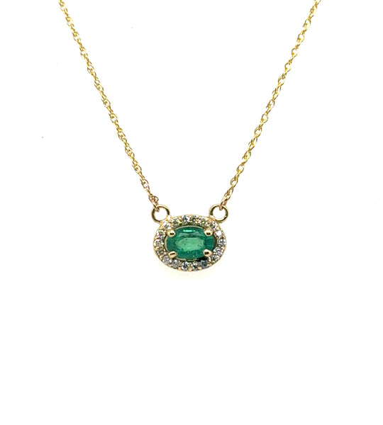 0.57 Cttw 14kt Yellow Gold Emerald And Diamond Necklace