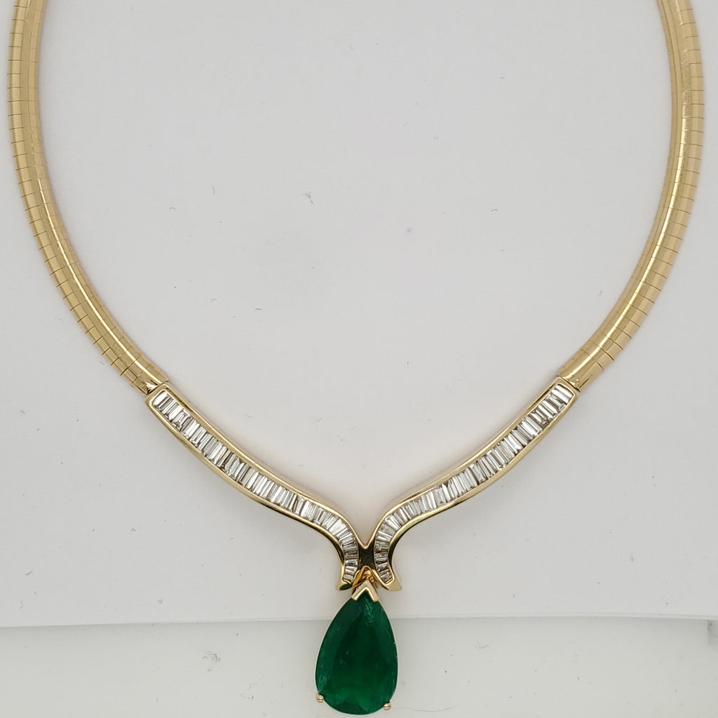 14kt Yellow Gold Emerald and Diamond Necklace