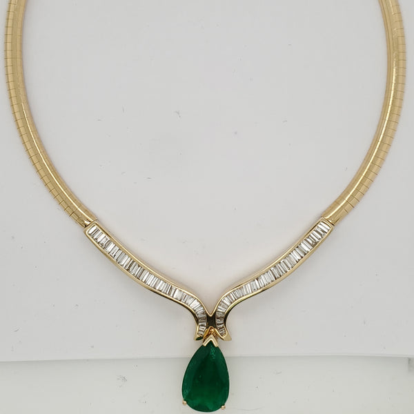 14kt Yellow Gold Emerald and Diamond Necklace
