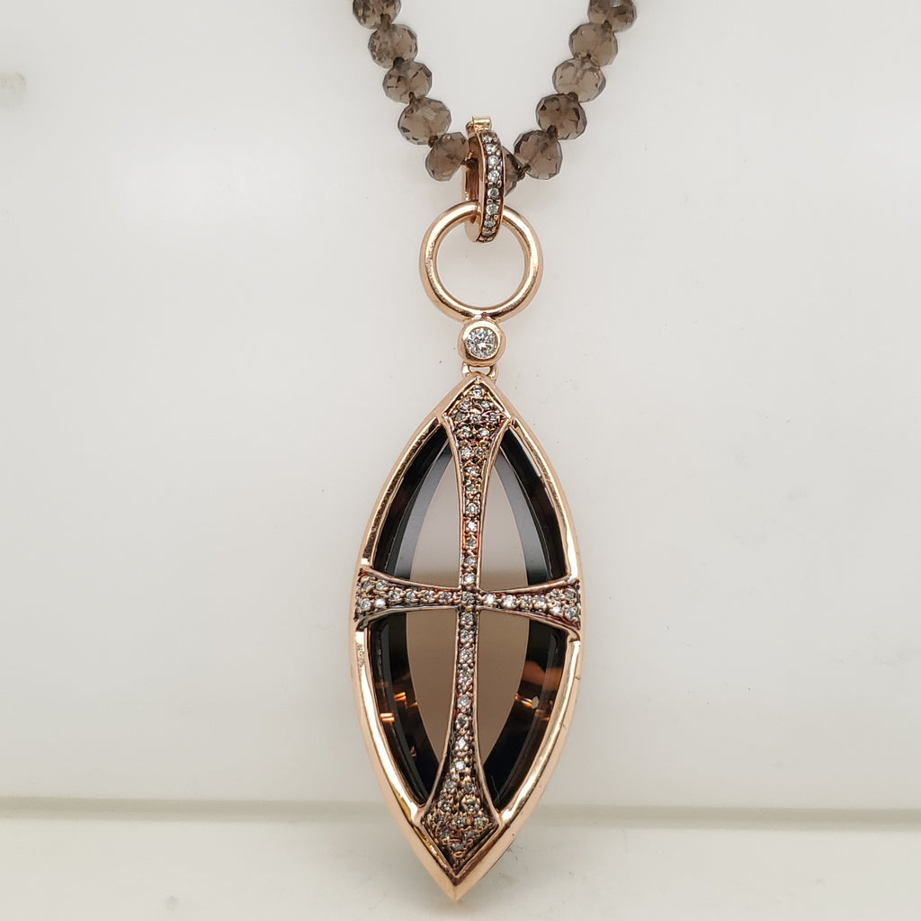 14kt Rose Gold and Diamond Smoky Topaz Cross Pendant Necklace