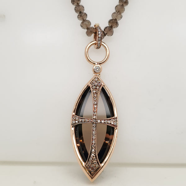 14kt Rose Gold and Diamond Smoky Topaz Cross Pendant Necklace