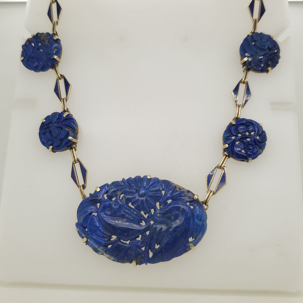 Art Deco 14kt Yellow Gold Lapis Necklace