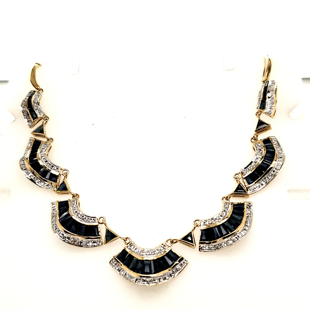 18kt Yellow Gold Blue Sapphire and Diamond Necklace