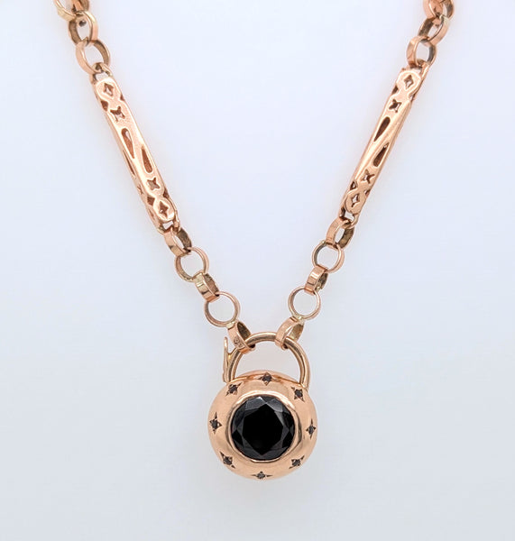 14K Rose Gold Garnet and Opal Pendant on Pocketwatch Chain