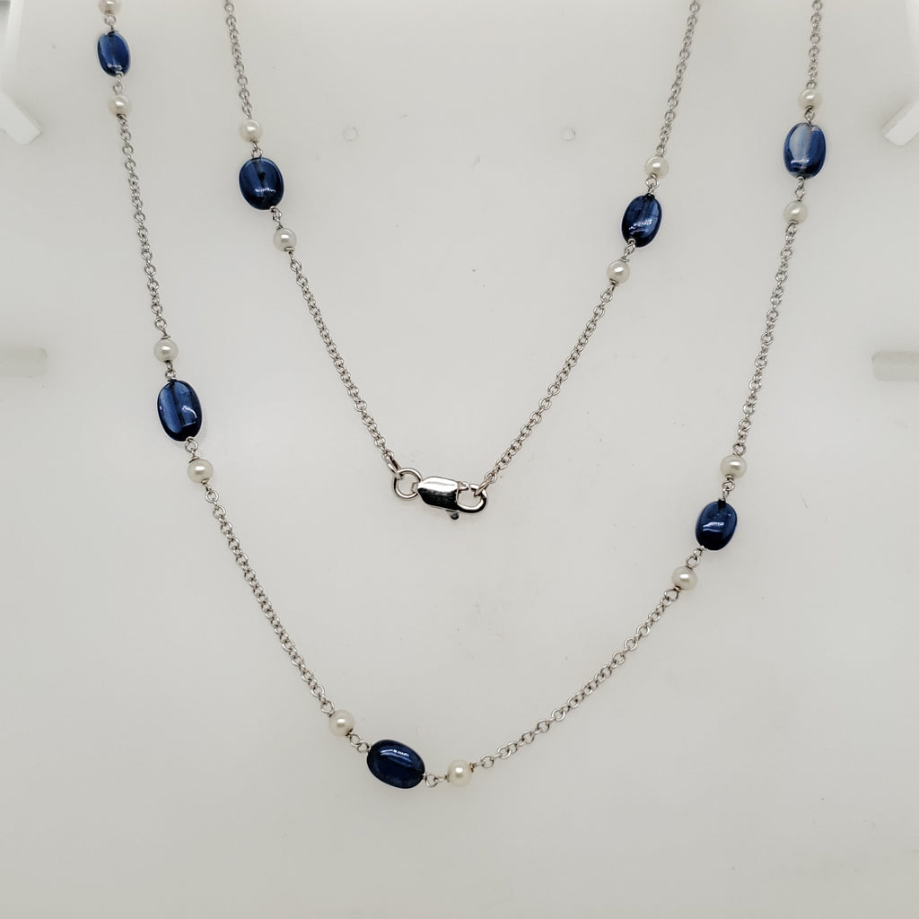 18kt White Gold Pearl and Sapphire 48"" Necklace