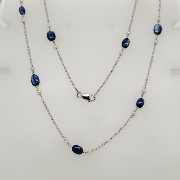 18kt White Gold Pearl and Sapphire 48"" Necklace