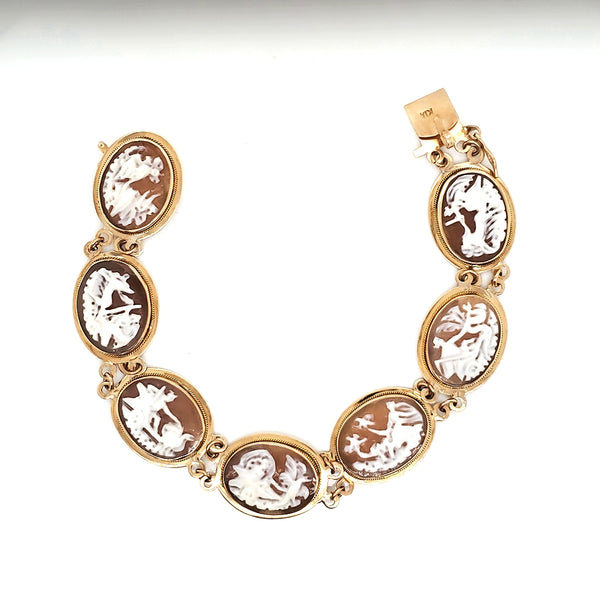 Vintage mid-century 14kt yellow gold cameo bracelet