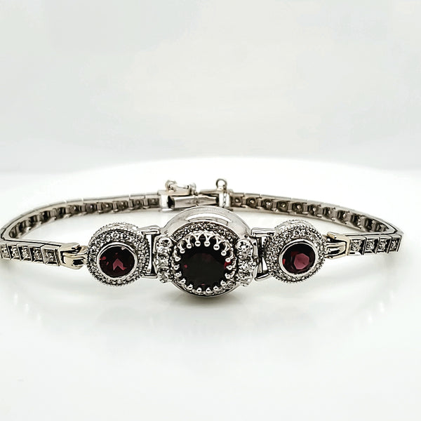 14kt White Gold Garnet and Diamond Bracelet