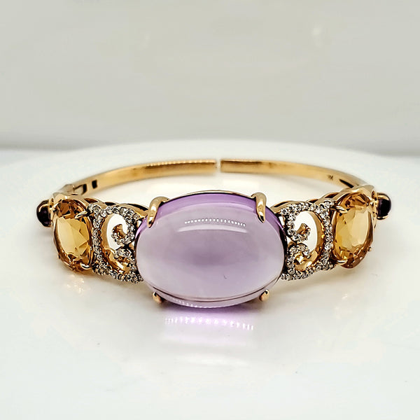 18kt Yellow Gold Amethyst Citrine and Diamond Bangle Bracelet