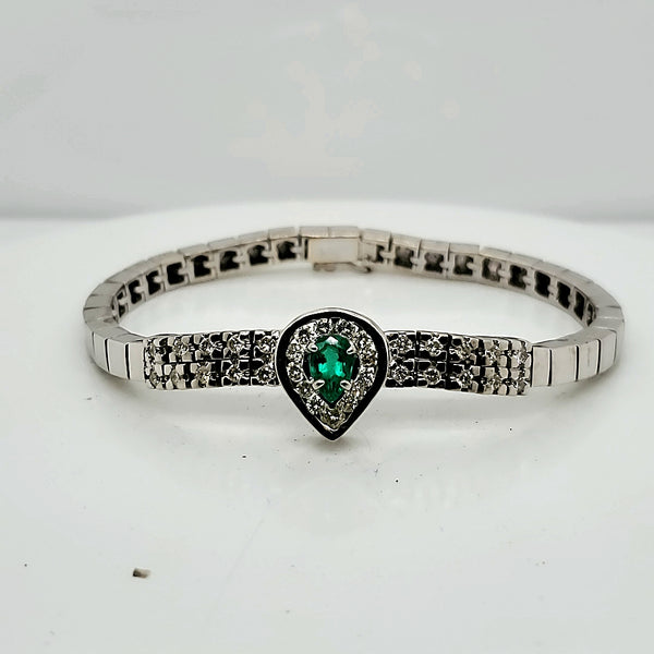Vintage 18Kt White Gold Emerald And Diamond Bracelet