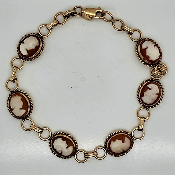 Vintage Mid-century 14kt Yellow Gold Carved Shell Cameo Bracelet