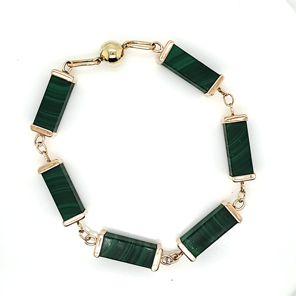 Vintage 14kt Yellow Gold and Malachite Bracelet