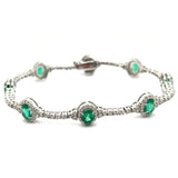 14kt White Gold 8.09Ctw Emerald And Diamond Link Bracelet