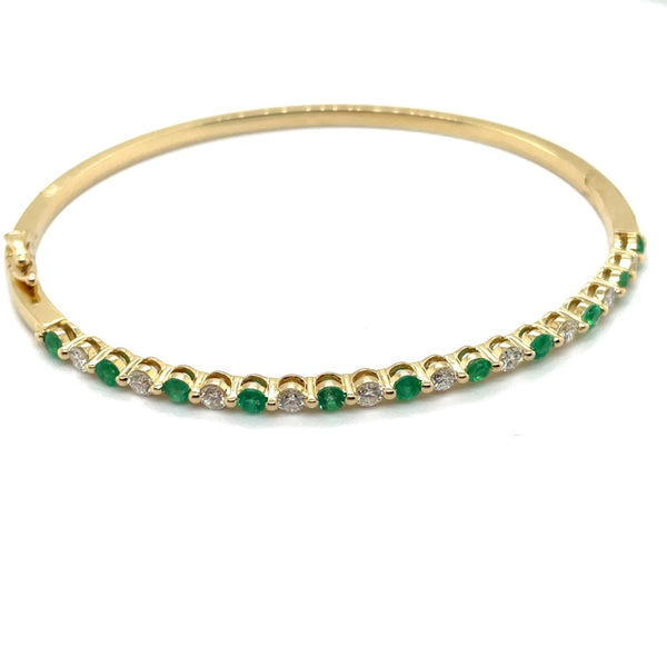 14Kt Yellow Gold Emerald And Diamond Bangle Bracelet