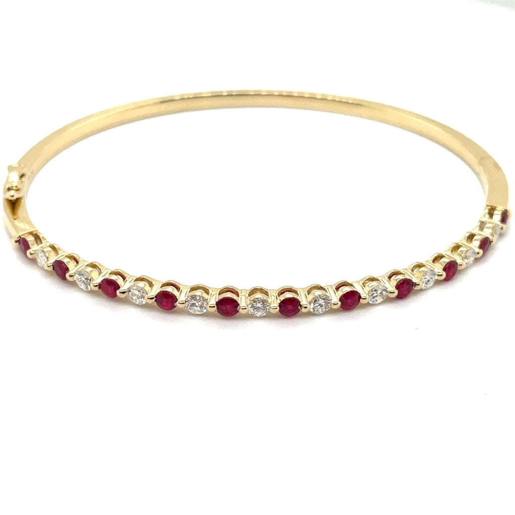 14Kt Yellow Gold 1.36Ctw Ruby And Diamond Bangle Bracelet