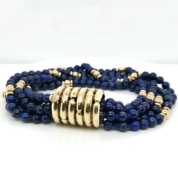 Vintage Mid-century 14kt Yellow Gold Lapis Bracelet