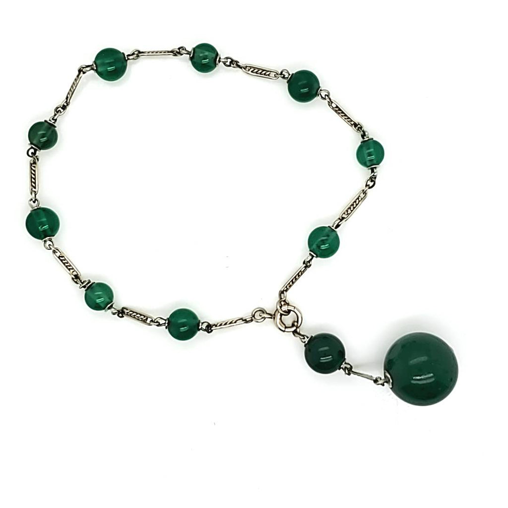 Art Deco 18kt White Gold Chrysoprase Ball bracelet